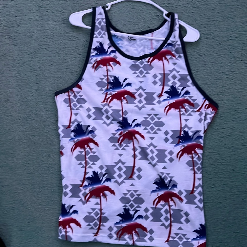 White thank top with tree designs